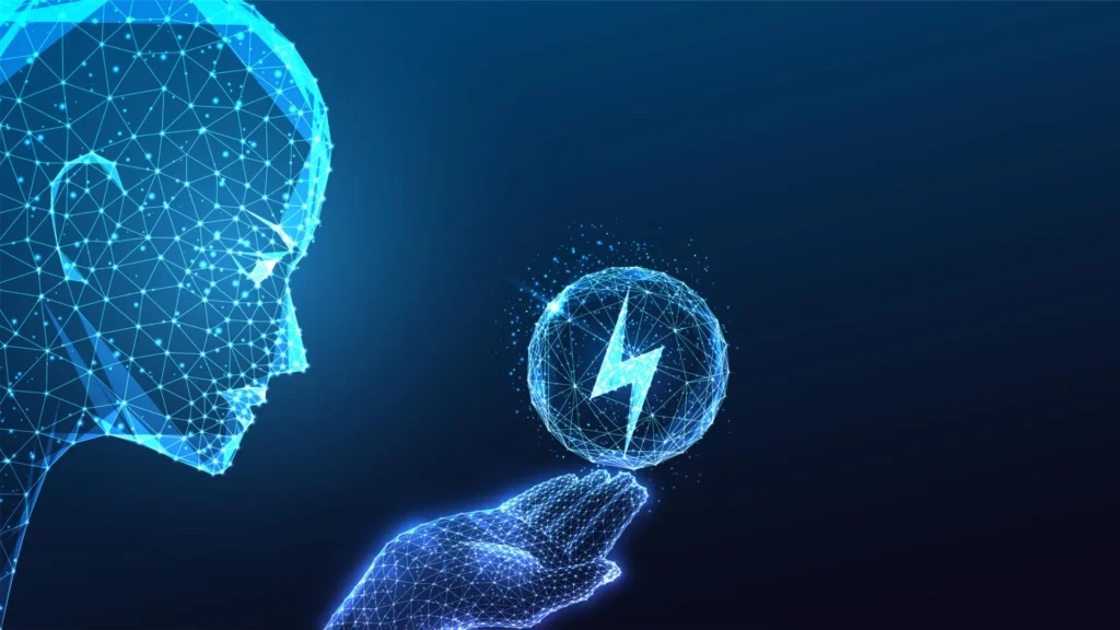 Stylized power lines representing AI energy demand