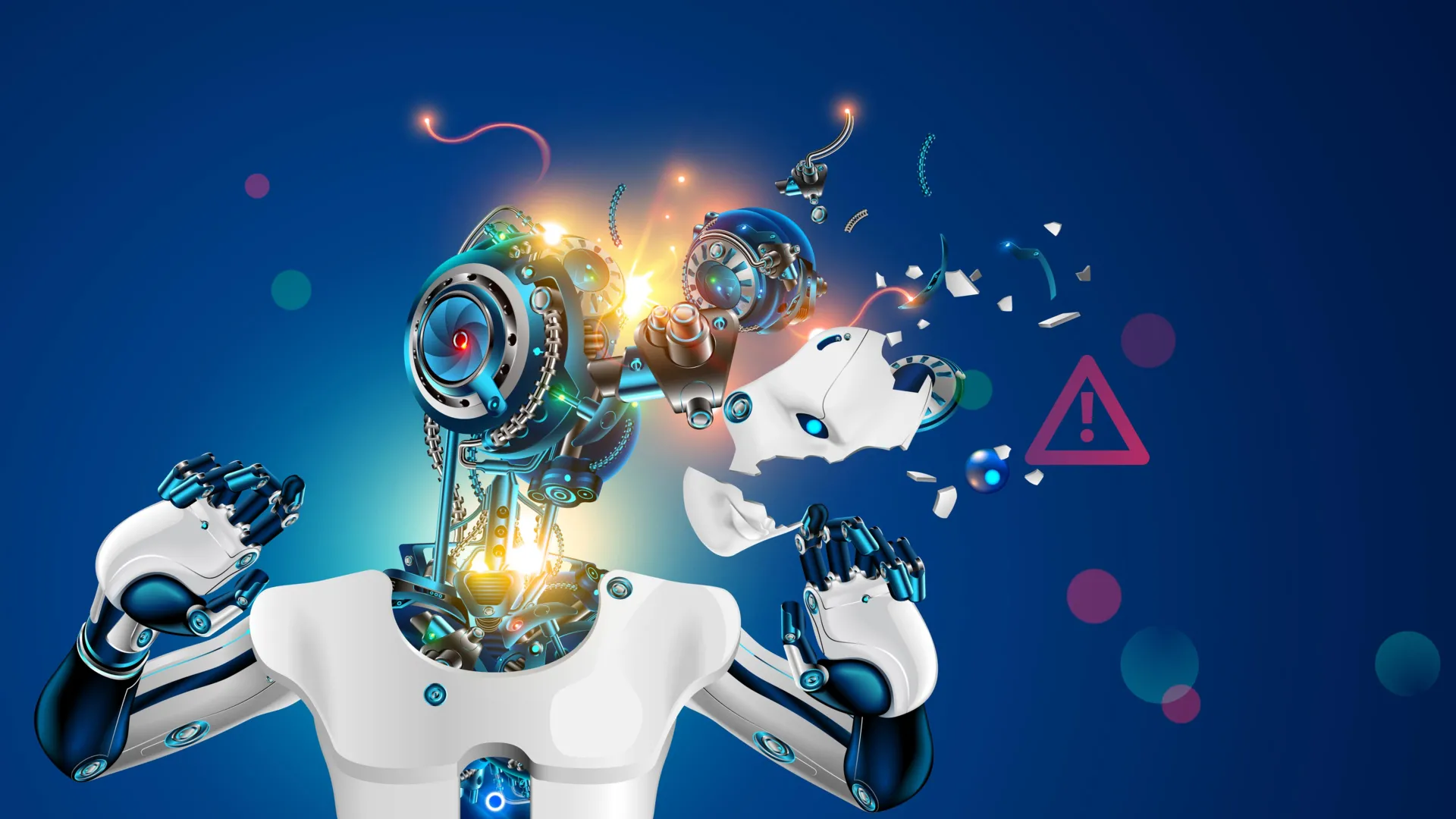 Illustration of a stressed humanoid robot head symbolizing AI failure
