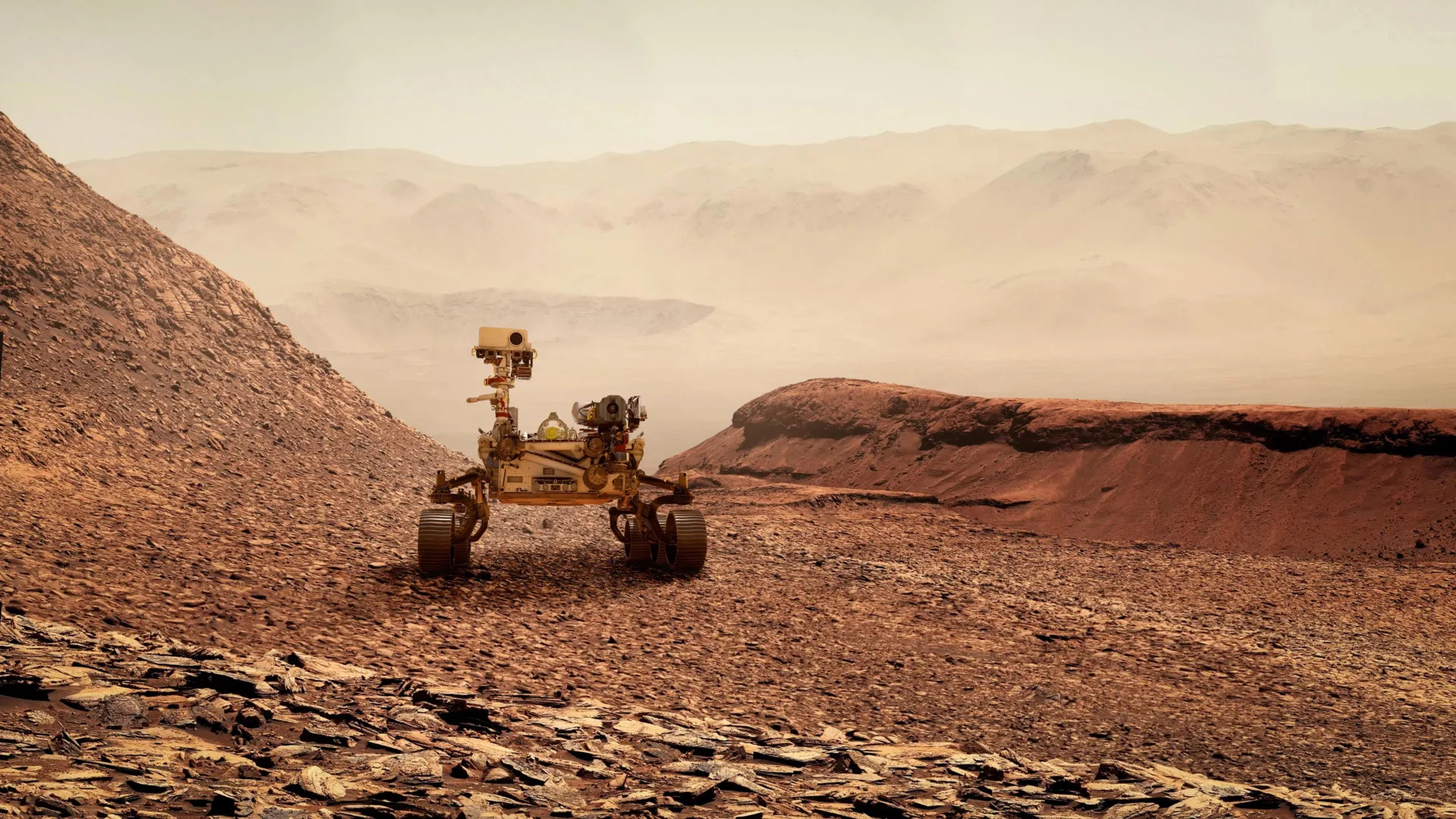 NASA Perseverance rover driving on the Martian surface